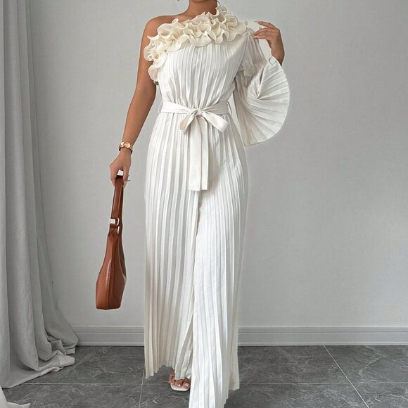 Pants - Apricot Party Women's Elegant Solid Color Casual Jumpsuit With Shoulder Straps